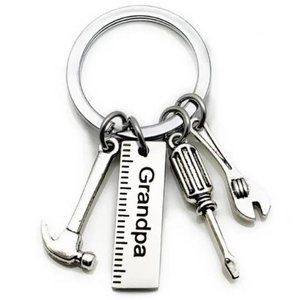 NEW Silver GRANDPA Engraved Laser Tools Keychain Hardware Key Ring Backpack Fob